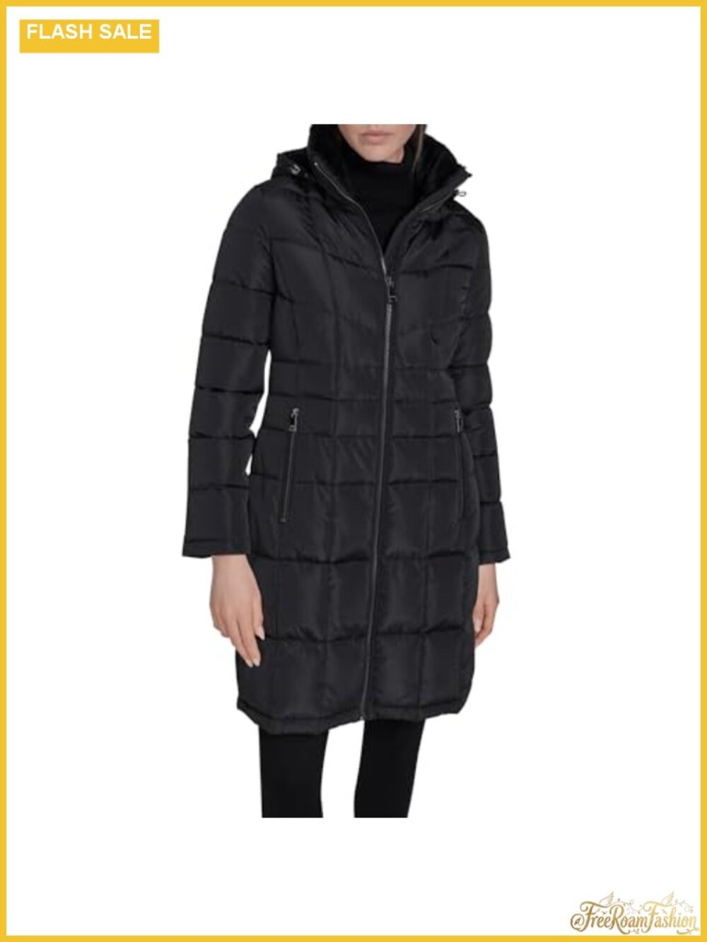 Full Length Puffer Coat Hooded Quilted Winter Jacket Zip Up Front